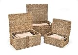 Trademark Innovations Rectangular Seagrass Baskets Lids (Set of 3), Brown