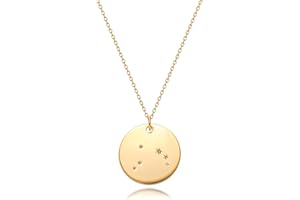 MEVECCO Gold Necklace Coin Disc Zodiac 12 Constellation Star Connected Engraved Horoscope Sign Astrology Pendant 18K Gold Plated Chain Dainty Personalized Simple Jewelry