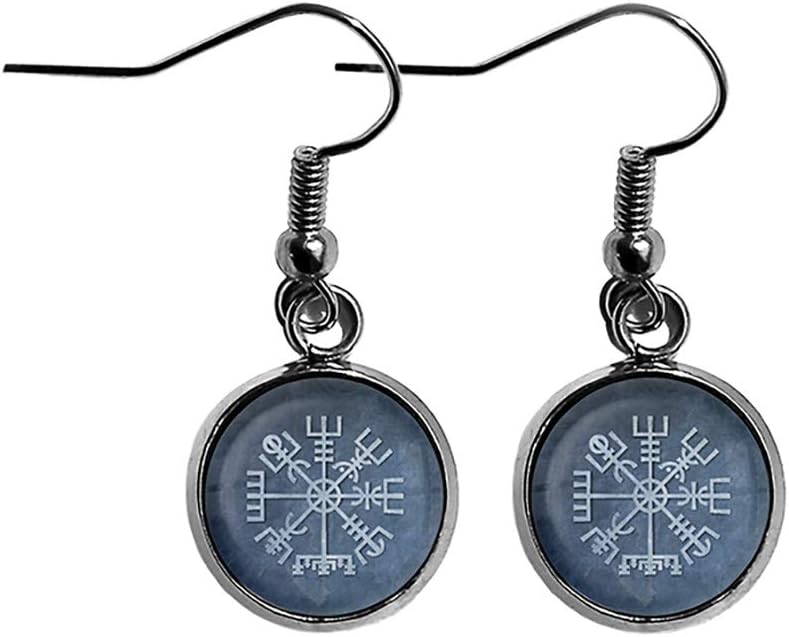 Viking Runes Vegvisir Viking Compass Surgical Steel Earrings