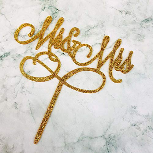 Mr And Mrs Cake Topper - Gold Glitter Acrylic Wedding Cake Decor, 5.9 X 5.9 Inches