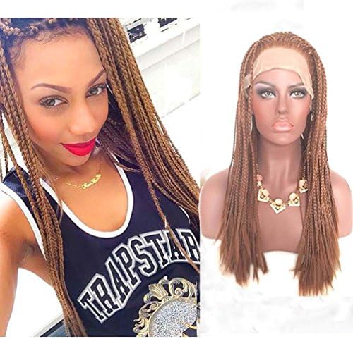 IberteHair Micro Braided Lace Front Wig Fully Hand Tied Twisted Braids Synthethic Hair Wigs for Black Women (Color Brown 18 inch)