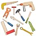 Top Race® 10 Piece Tool Box, Solid Wood Tool Box with Colorful Wooden Tools, Construction Toy Role Play Set