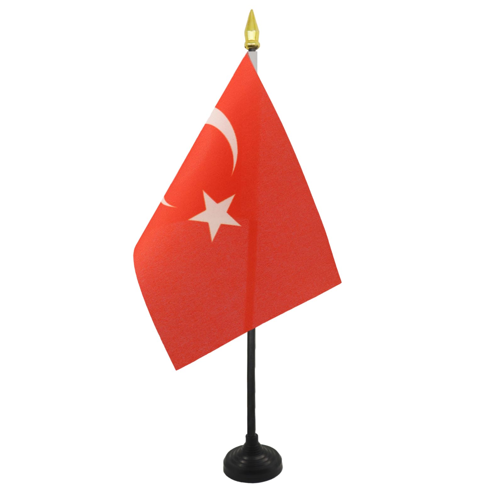 AZ FLAG - Turkey Table Flag 4'' x 6'' - Turkish Mini Desk Flag 100% Polyester 15 x 10 cm - Office Mini Banner with 10'' Pole - Golden Spear