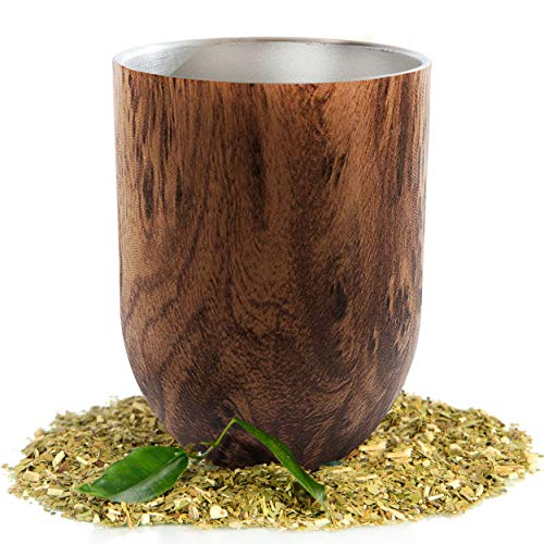 Yerba Mate Cup Gourd Set Brown (Original Traditional Mate Cup - 8 Ounces) I Includes Bombilla (Yerba Mate Straw) & Cleaning Brush I Stainless Steel Double-Walled I Easy to Clean