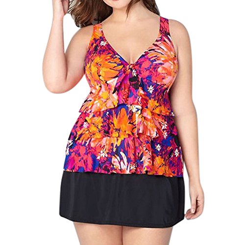 Sonmer 2018 Fashion Ladies Dress, Plus Size Women 3Pcs Swimsuit Push up Bikini Swimwear Bathing Monokini Suit (2XL, Red)