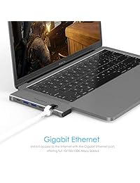 LENTION USB C Portable Hub with 40Gbps Thunderbolt 3, 100W Power Delivery, 4K HDMI, 2 USB 3.0, Type C, Gigabit Ethernet Adapter Compatible 2018 2016 MacBook Pro 13 15, 2018 New Mac Air (Space Gray)