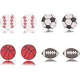 coadipress 8 Pairs Cute Sport Wooden Stud Earrings Set for Women Football Baseball Basketball Volleyball Soccer Softball Glitter Stud Earrings Soprt Lover Jewelry Game Day Accessories Gifts