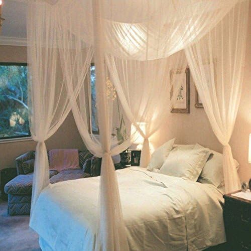 Joan 4 Corner Post Bed Canopy Mosquito Net, Full Queen King Size Netting Bedding With Hanging Kit