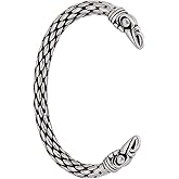 TURTLEDOVE Viking Raven Cuff Bangle - Stainless Steel Woven Bracelet - Norse Scandinavian Torc Jewelry