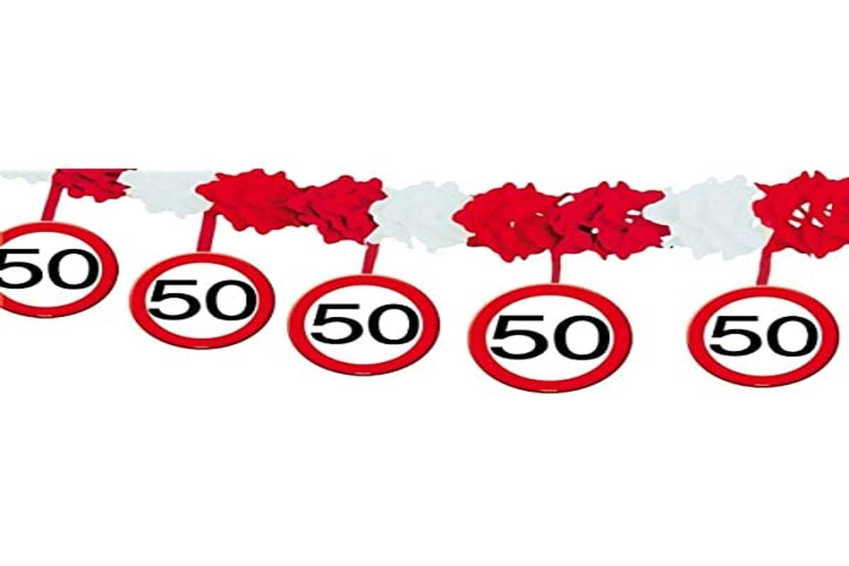 Folat 05233 50th Birthday Traffic Sign Garland with Hangers, Multi Colours, Zahl 50