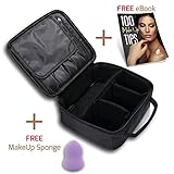 Portable Travel Makeup Bag Professional Cosmetic Tools case Makeup Train Case with a Bonus E-book and Makeup Sponge - Bag Organizer for Cosmetics/Makeup Brushes/Jewelry/Toiletry