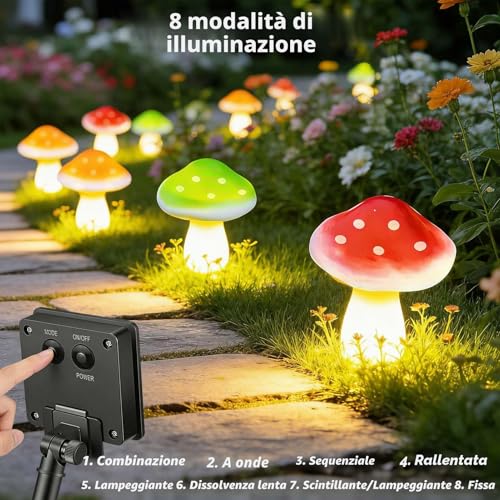 Joycome Solar Garden Ornaments 6 LED Mushroom Shape Waterproof Outdoor Mushroom Ornaments for Driveway, Landscape, Fence, Lawn, Yard, Wedding Party Decorations