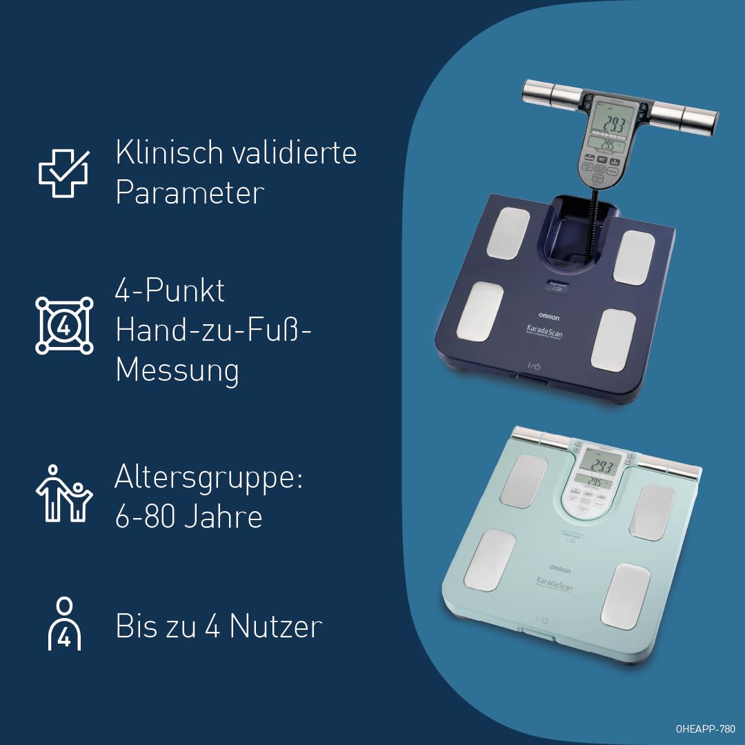 OMRON BF511 Personenwaage: Körperfettwaage mit Körperfett und Muskelmasse - 8-Sensoren mit Hand zu Fuß Messung, bis 150 kg, für Erwachsene und Kinder ab 6 Jahren. 5