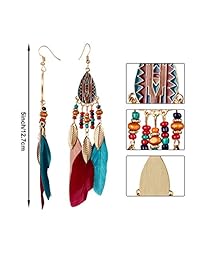 6 Pairs Women Faux Feather Earrings Bohemian Fringe Tassel Long Drop Dangle Earrings Set with Dream Catcher Design for Women Girls