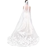 Lianshi Single Layer Wedding Veil Bridal Veil Lace Embroidery Lace Edge cathedral veil 3m with Comb,White