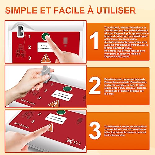 Training Defibrillator - Defibrillator Training Device, 10 Different Scenarios, Voice Instructions in French/English with Remote Control for Defibrillator Trainer (XFT-120C)