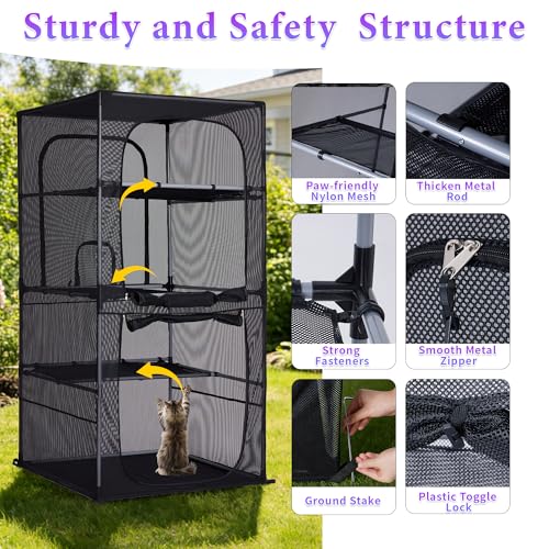 Catio Outdoor Cat Enclosure Window 61.4" H Large Cat Cage with Perches 4 Tiers Cat Patio Playpen Kitten Kennel for Multiple Indoor Cats