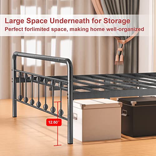 Noillats Metal Bed Frame Full Size with Vintage Headboard and Footboard