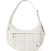 POIUGOYA Nylon Shoulder Bag For Women,Small Quilted Crescent Bag,Triple Zip Pocket Small Puffer Bag For Travel/Fitness