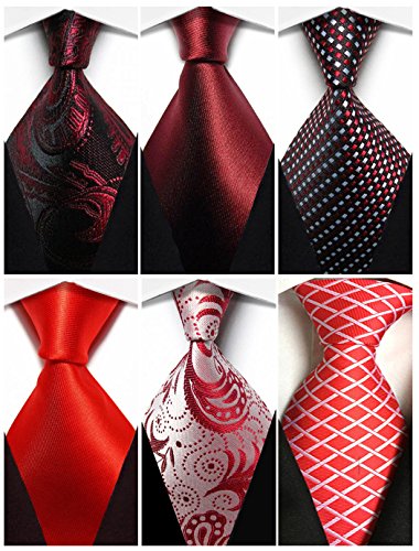 Wehug Lot 6 PCS Men's Classic Valentine Ties Silk Red Tie Woven Necktie Jacquard Neck Ties For Men style025