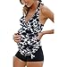 Summer Mae Women Maternity Pregnancy Halter Black Floral Tankini Swimsuit