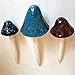 Mushroom Ceramic Garden Stakes 3 Handmade Outdoor Ornament Decor Toadstools for Lawns, Planters, Gardens, & Yards. Colors: Stormy Blue, Cranberry, and Purple