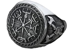 MayiaHey Vegvisir Ring, Helm of Awe Rune Ring for Men, Norse Viking Pirate Compass Ring Valknut Odin Symbol Ring Odin Axe Jewelry, Vintage Celtic Knot Ring Viking Battle Axe Ring for Boys