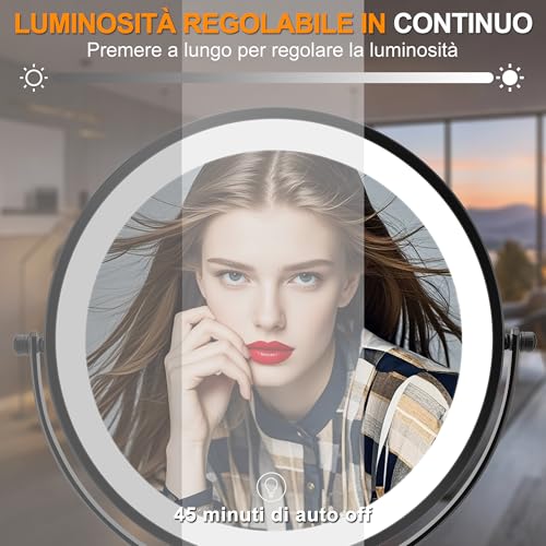 MEKOTRIN Makeup Mirror with Lights, Magnifying Mirror 10x 360° Rotation with 3 Coloured Lights Adjustable Brightness, Double-Sided Makeup Mirror for Personal Care and Makeup