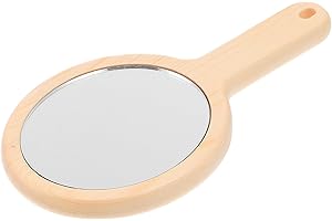 SEWACC Portable Wooden Handheld Makeup Mirror Stylish Retro Design with Glass Fits Assorted Style
