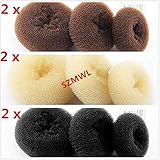 18pcs -6 Set in 3 Colors (6 Large +6 Medium +6 Small) Brown/Beige/Black Beauty Women Girl Lady Ballet Dance Sponge Donut Ring Bun Former Maker Shaper Styler Hairdressing Updo Hair Styling DIY Tool