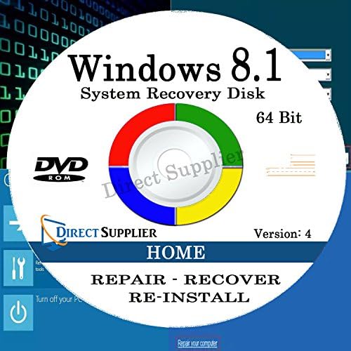 WINDOWS 8.1 - 64 Bit DVD SP1, Supports HOME. Recover, Repair, Restore or Re-install Windows to Factory Fresh!
