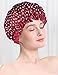 Mesehome Adult Extra Large Shower Cap For Long Hair(2 Pack)-Socialite Stylish Design Mold Resistant Cap For Men Women & Children-Waterproof Bathing Accessories (Red plum+Wine red spot)