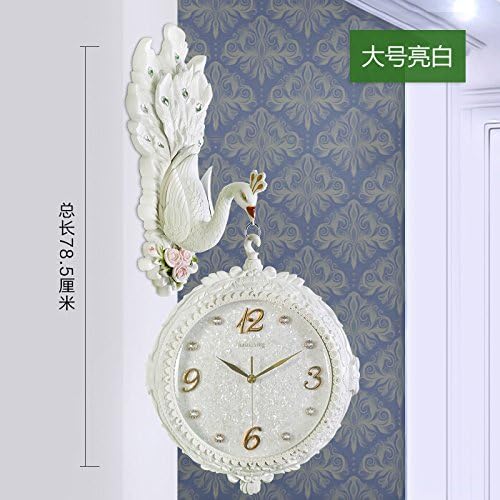 OLILEIO European Peacock Clock Clock Double Living Room Fashion Watches Creative Modern Wall Silent Watch,20 Inches,Total Length Of Bright And White 78.5Cm