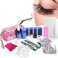 18 in 1 Eyelash Extension Kit, mcwdoit C Curl Eyelash False Lashes Strip Graft Glue Tweezers Kit Lint-free Eyelashes Under Patch Pad Eyelash Brush Cotton Swabs Cup Rings Bag Set