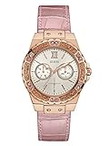 GUESS Women's U0775L3 Sporty Rose Gold-Tone Stainless Steel Watch with Multi-function Dial and Pink Strap Buckle