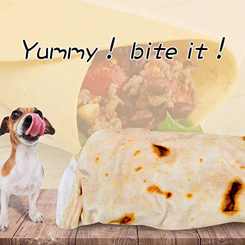 Outivity Burrito Wrap Novelty Blanket, Realistic Food Burrito Tortilla Blanket,Soft Plush Round Throw Blanket for Bed,Couch or Travel (Yellow-2, 49 in)