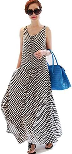 Flower Seaワンピース 夏 ノースリーブ ロング丈 レディース マキシワンピース きれいめ体型カバー ゆったりワンピース 黑白チャック柄 夏 ワンピース チュニック 通販 Amazon