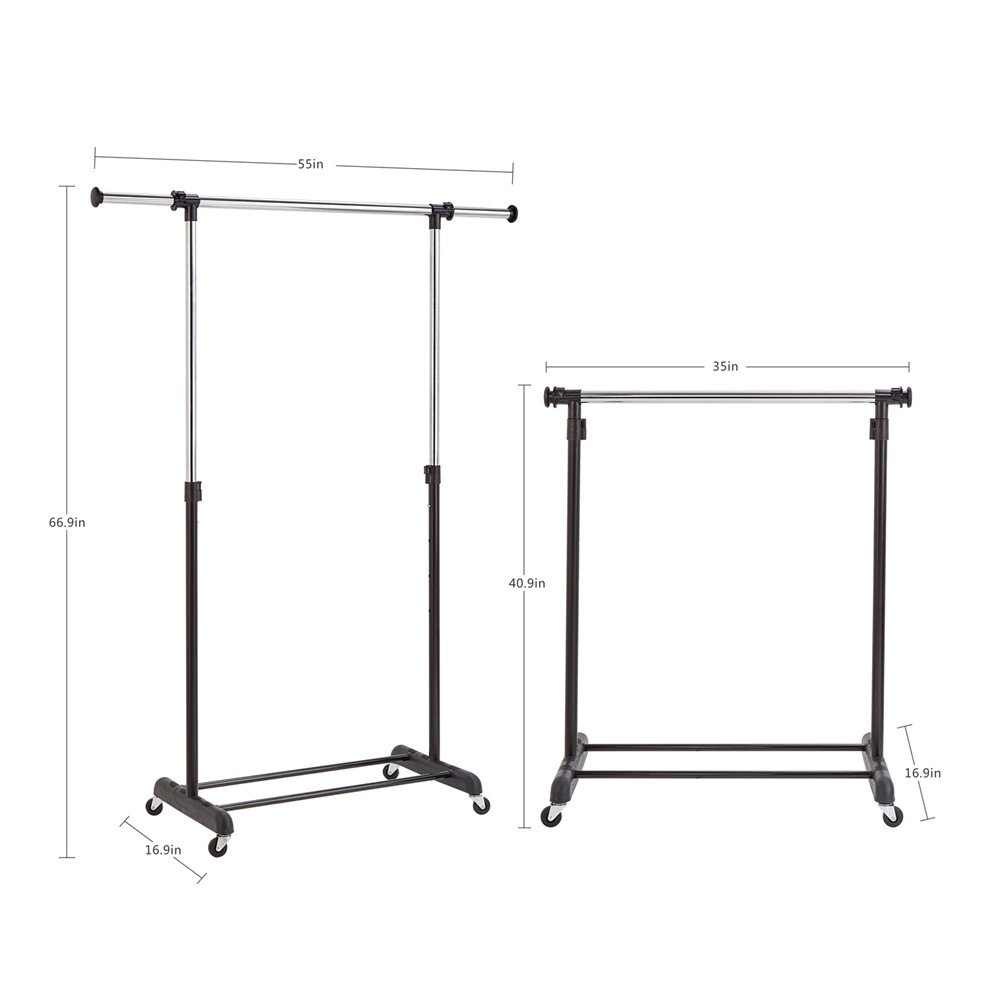 RichStar Single Rod Clothes Rack Adjustable Garment Rack-with Commercial Grade Casters,Black&Chrome