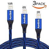 iPhone Charger,Aonlink 3Pack 3FT/6FT/10FT(1M/2M/3M) Nylon Braided Lightning Cables USB Charger Cord, Compatible with iPhone X/8/8 Plus/7/7 Plus and More(Black Blue)
