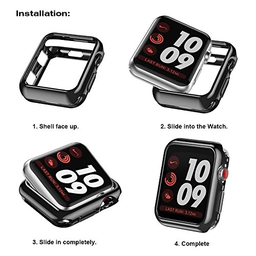 DesertWest Apple Watch Case 38mm, TPU Screen Protector for Apple Watch Series 3/2/1, Nike+, Sport, Edition, 2 Pack, Black/Transparent. - Thumbnail 5