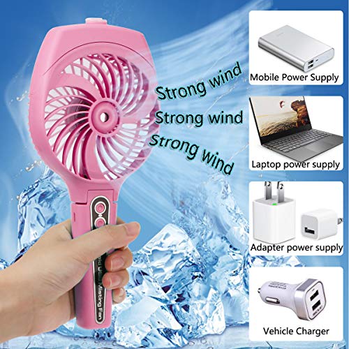Handheld Misting Fan,Strong wind and Cooling Fan, Mini Portable Humidifier fan fold able, USB powered /2600mA high-power battery, multi-functional design for outdoor & watch ball games &Travel etc.