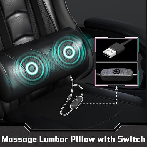 Silla Gaming con Masajeador Silla Oficina con Reposapiés Negro