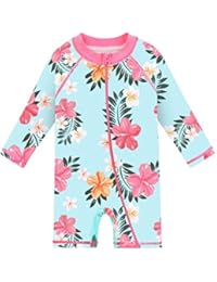 HUAANIUE Baby/Toddler Swimsuit Long Sleeve One-Piece Swimwear Rashguard Cyan 1-2T