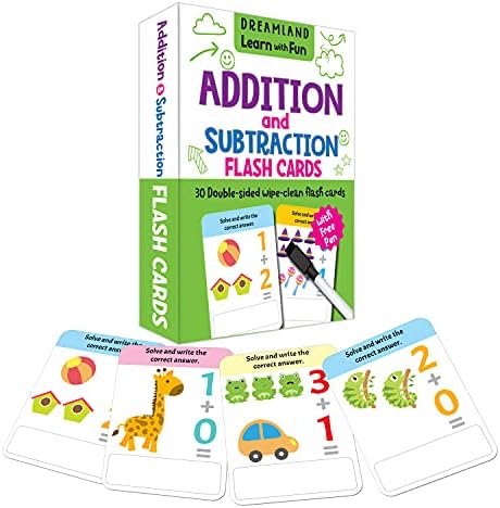 Flash Cards Addition and Subtraction | 30 Double-Sided Wipe-Clean Math Flash Cards for Kids with Free Pen | Early Arithmetic Practice for Preschool & Kindergarten | Durable Laminated Educational Cards
