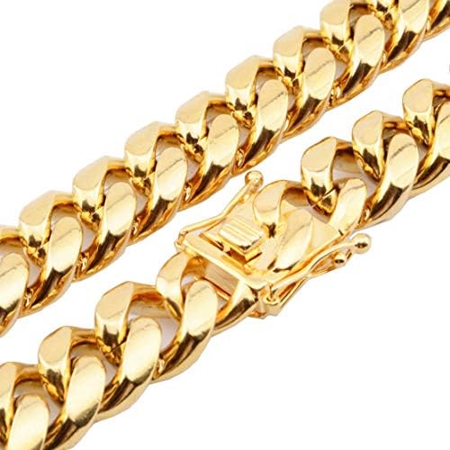 FANS JEWELRY Mens Fashion Stainless Steel Gold Plated Miami Cuban Link Chain Necklace Bracelet 7-40 inch