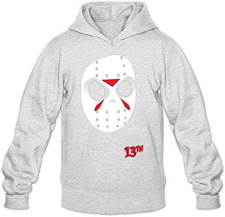 QDYJM Men's Friday The 13th Jason Voorhees Mask Hoodie- Ash