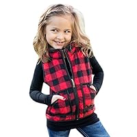 Girls Puffer Lightweight Plaid Quilted Vest Winter Outwear Padded Gilet Jacket