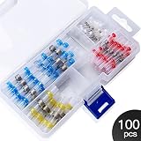 Eventronic 100PCS Solder Seal Wire Connector, Heat Shrink Butt Terminals Electrical Insulated Marine Waterproof Automotive Copper Connectors with Case