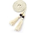 Women Girls Braided Knotted Waist Belt Skinny Mixed Color Rope Exotic Chain Tassel for Dress Skirt