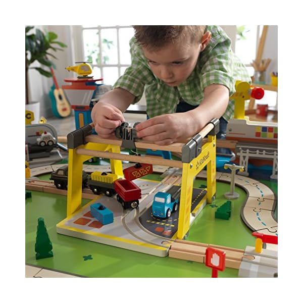 KidKraft 18026 My Own City-Fahrzeug und -Spieltisch mit EZ Kraft Assembly Bahngleis-Set und Tisch aus Holz, Grau – Bild 7